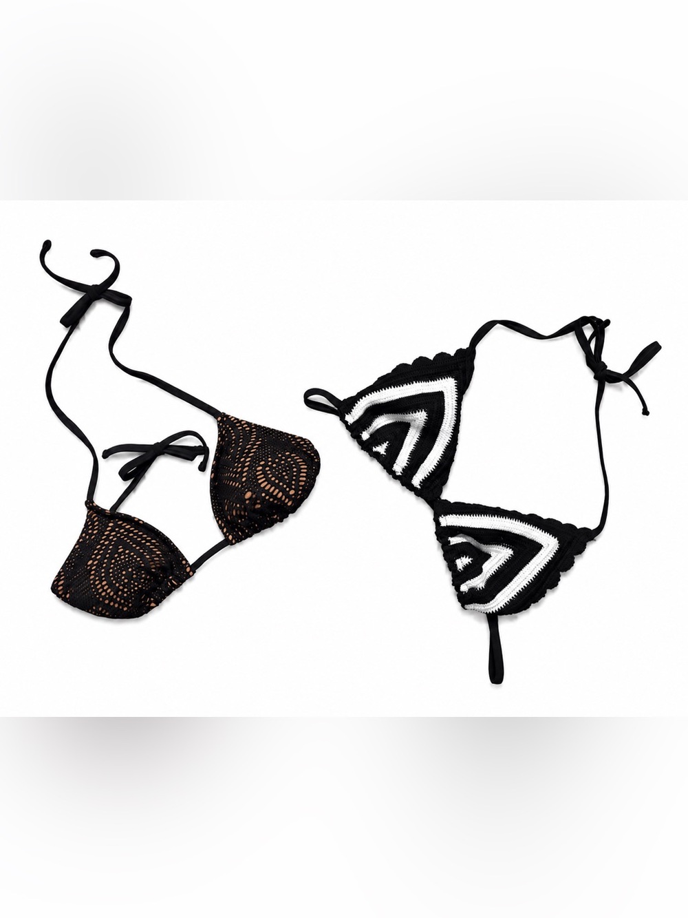 2 Bikini Top Bundle | Crochet & Mesh Triangle Swim Tops | Fits Small